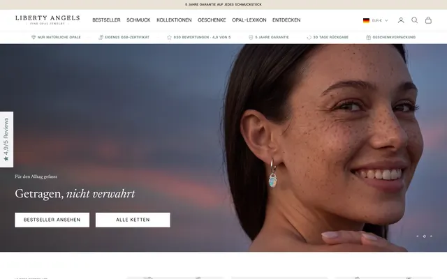 Startseite eines Onlineshops für Opalschmuck